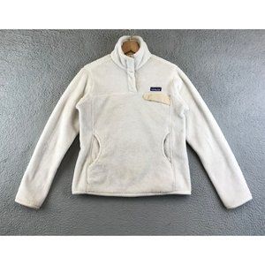 Patagonia Jacket Adult S White Fuzzy Fleece T Snap Sweater Pullover Logo Womens